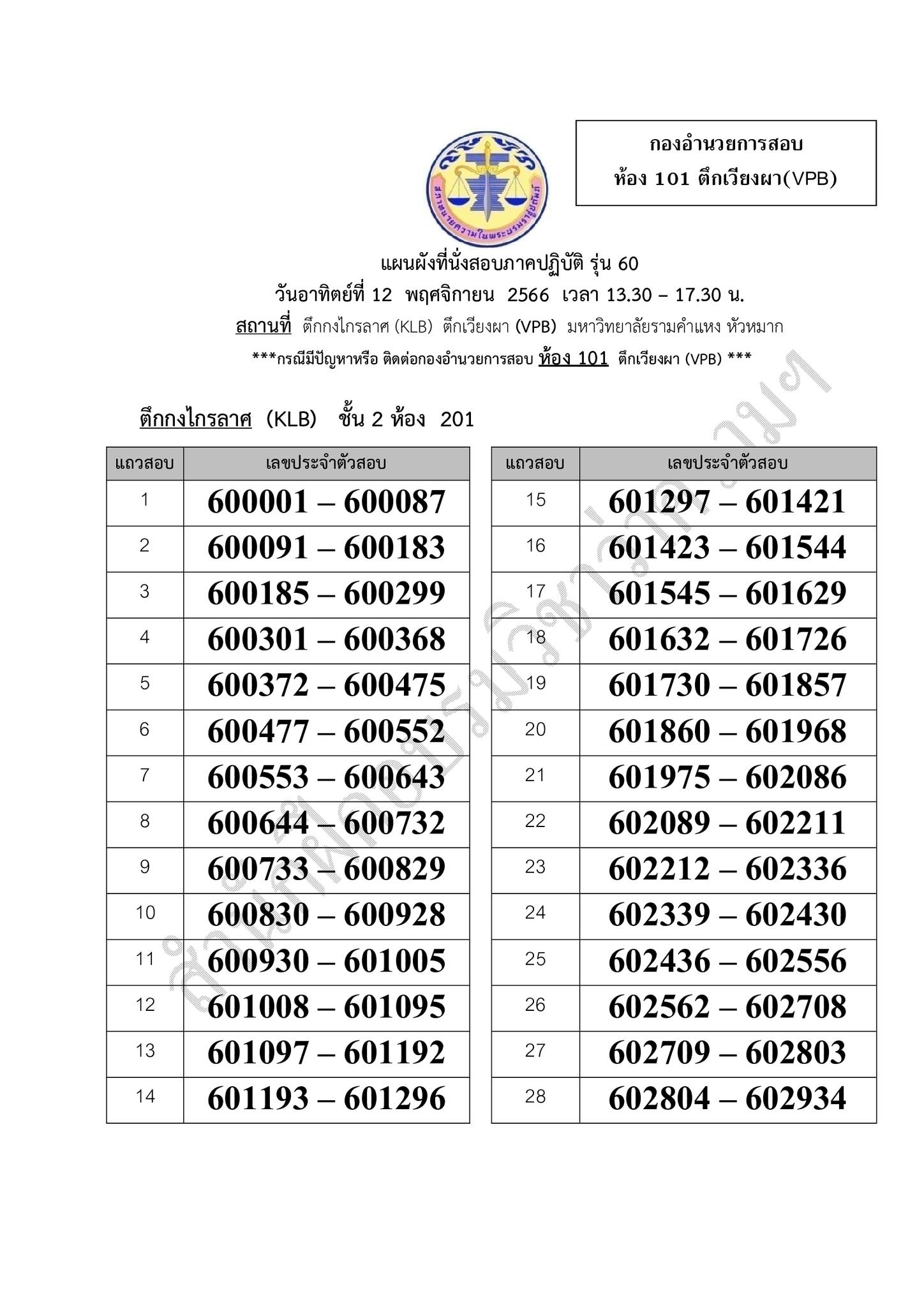 ผังที่นั่งสอบภาคปฏิบัติรุ่นที่-60