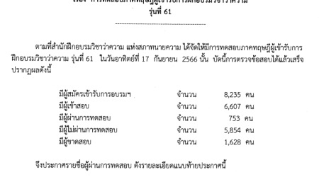 ประกาศผลสอบทนายความภาคทฤษฎี-รุ่นที่-61