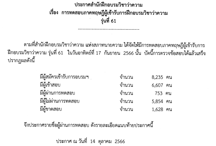 ประกาศผลสอบทนายความภาคทฤษฎี-รุ่นที่-61