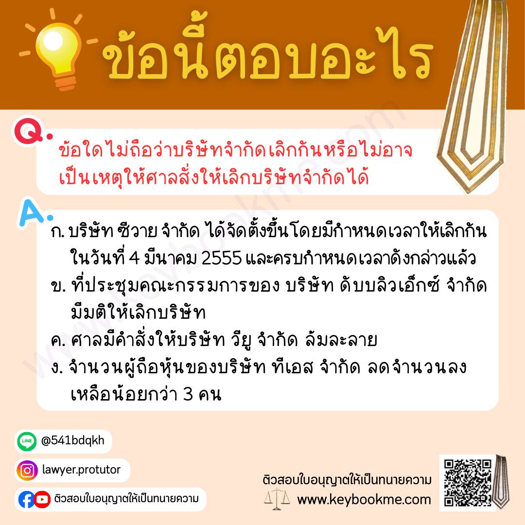 ข้อใดไม่ถือว่าบริษัทจำกัดเลิกกันหรือไม่อาจเป็นเหตุให้ศาลสั่งให้เลิกบริษัทจำกัดได้