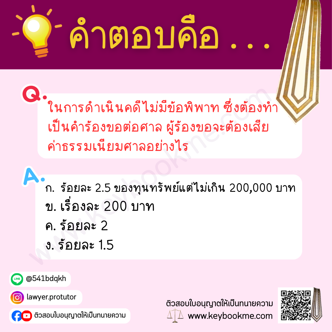 ในการดำเนินคดีไม่มีข้อพิพาท ซึ่งต้องทำเป็นคำร้องขอต่อศาล ผู้ร้องขอจะต้องเสีย ค่าธรรมเนียมศาลอย่างไร
