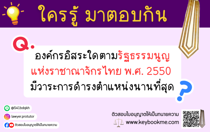 องค์กรอิสระใดตามรัฐธรรมนูญแห่งราชาณาจักรไทย พ.ศ. 2550 มีวาระการดำรงตำแหน่งนานที่สุด