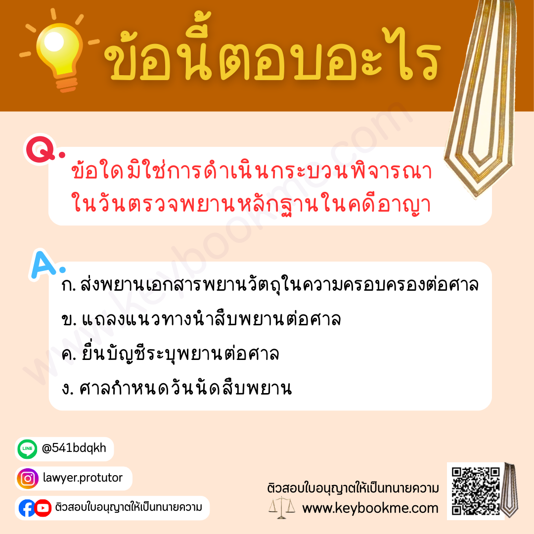 ข้อใดมิใช่การดำเนินกระบวนพิจารณาในวันตรวจพยานหลักฐานในคดีอาญา