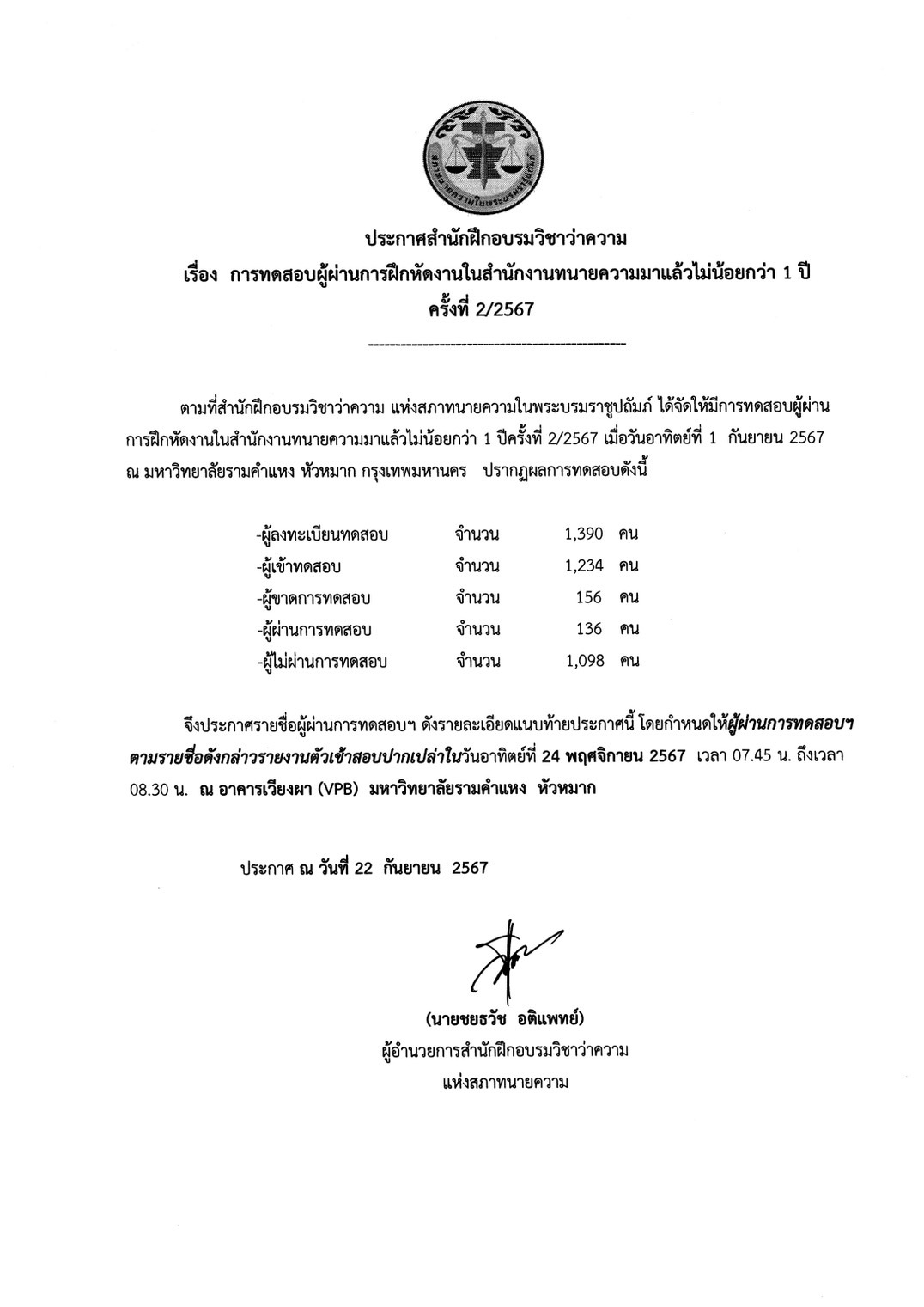 ผลสอบทนายความ-ผู้ผ่านการฝึกหัดงานในสำนักงานทนายความมาแล้วไม่น้อยกว่า-1-ปี