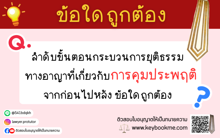 ลำดับขั้นตอนกระบวนการยุติธรรมทางอาญาที่ เกี่ยวกับการคุมประพฤติจากก่อนไปหลังข้อใดถูกต้อง